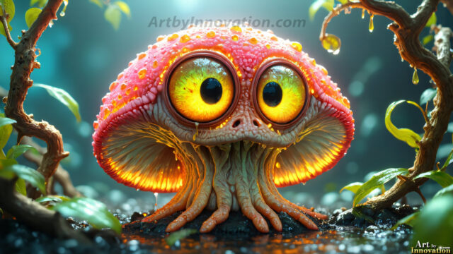 A collection of cute & adorable little-creatures from around the universe. In a photorealistic magical enchanted forest, the surface is covered in vibrant green moss, clusters of bioluminescent mushrooms. With delicate wildflowers blooming in impossible colors — violet, gold, crimson, as adorable little creatures rise from a misty forest floor. A hyper-realistic photo of hybrid creatures, like a adorable baby elephant, no bigger than a human palm. A foxlike creature, with red eyes, fluffy soft fur, and rows of sharp, serrated teeth. A chimera like weird creature, with crazy alien eyes, cyberpunk style. A hyper realistic portrait of a prehensile-tailed opossum, vibrantly colored, illuminated only by moonlight filtering through leaves in the darkness of night.