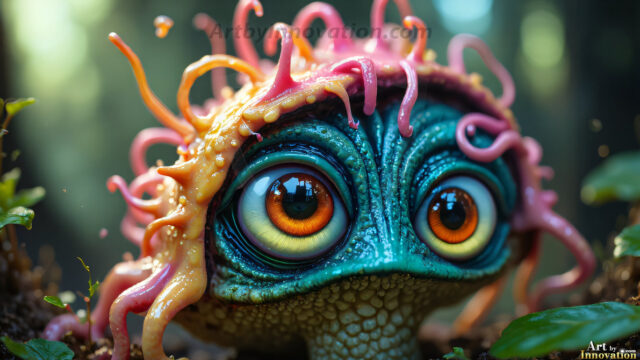 A collection of cute & adorable little-creatures from around the universe. In a photorealistic magical enchanted forest, the surface is covered in vibrant green moss, clusters of bioluminescent mushrooms. With delicate wildflowers blooming in impossible colors — violet, gold, crimson, as adorable little creatures rise from a misty forest floor. A hyper-realistic photo of hybrid creatures, like a adorable baby elephant, no bigger than a human palm. A foxlike creature, with red eyes, fluffy soft fur, and rows of sharp, serrated teeth. A chimera like weird creature, with crazy alien eyes, cyberpunk style. A hyper realistic portrait of a prehensile-tailed opossum, vibrantly colored, illuminated only by moonlight filtering through leaves in the darkness of night.