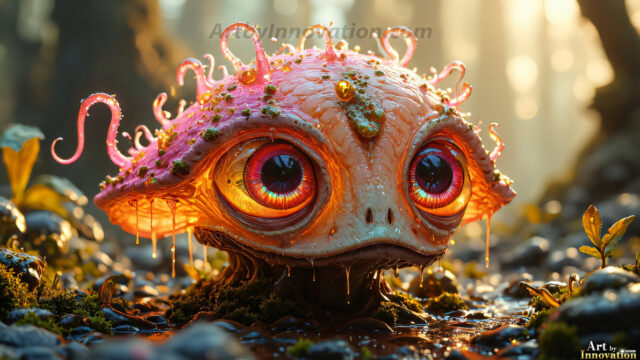 A collection of cute & adorable little-creatures from around the universe. In a photorealistic magical enchanted forest, the surface is covered in vibrant green moss, clusters of bioluminescent mushrooms. With delicate wildflowers blooming in impossible colors — violet, gold, crimson, as adorable little creatures rise from a misty forest floor. A hyper-realistic photo of hybrid creatures, like a adorable baby elephant, no bigger than a human palm. A foxlike creature, with red eyes, fluffy soft fur, and rows of sharp, serrated teeth. A chimera like weird creature, with crazy alien eyes, cyberpunk style. A hyper realistic portrait of a prehensile-tailed opossum, vibrantly colored, illuminated only by moonlight filtering through leaves in the darkness of night.