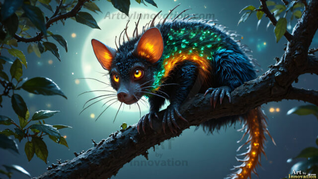 A collection of cute & adorable little-creatures from around the universe. In a photorealistic magical enchanted forest, the surface is covered in vibrant green moss, clusters of bioluminescent mushrooms. With delicate wildflowers blooming in impossible colors — violet, gold, crimson, as adorable little creatures rise from a misty forest floor. A hyper-realistic photo of hybrid creatures, like a adorable baby elephant, no bigger than a human palm. A foxlike creature, with red eyes, fluffy soft fur, and rows of sharp, serrated teeth. A chimera like weird creature, with crazy alien eyes, cyberpunk style. A hyper realistic portrait of a prehensile-tailed opossum, vibrantly colored, illuminated only by moonlight filtering through leaves in the darkness of night.