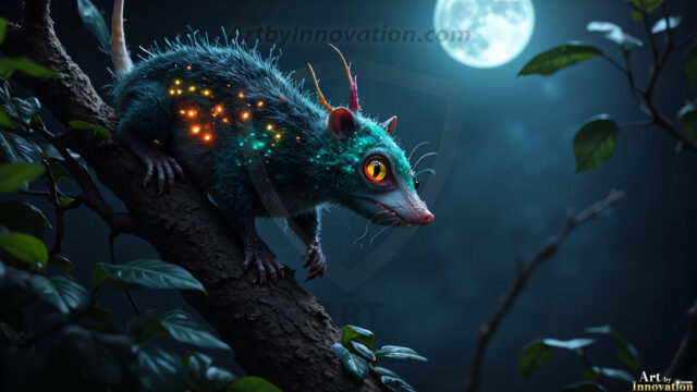 A collection of cute & adorable little-creatures from around the universe. In a photorealistic magical enchanted forest, the surface is covered in vibrant green moss, clusters of bioluminescent mushrooms. With delicate wildflowers blooming in impossible colors — violet, gold, crimson, as adorable little creatures rise from a misty forest floor. A hyper-realistic photo of hybrid creatures, like a adorable baby elephant, no bigger than a human palm. A foxlike creature, with red eyes, fluffy soft fur, and rows of sharp, serrated teeth. A chimera like weird creature, with crazy alien eyes, cyberpunk style. A hyper realistic portrait of a prehensile-tailed opossum, vibrantly colored, illuminated only by moonlight filtering through leaves in the darkness of night.