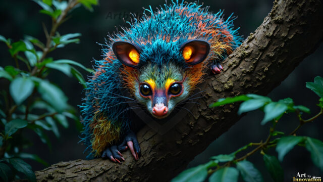 A collection of cute & adorable little-creatures from around the universe. In a photorealistic magical enchanted forest, the surface is covered in vibrant green moss, clusters of bioluminescent mushrooms. With delicate wildflowers blooming in impossible colors — violet, gold, crimson, as adorable little creatures rise from a misty forest floor. A hyper-realistic photo of hybrid creatures, like a adorable baby elephant, no bigger than a human palm. A foxlike creature, with red eyes, fluffy soft fur, and rows of sharp, serrated teeth. A chimera like weird creature, with crazy alien eyes, cyberpunk style. A hyper realistic portrait of a prehensile-tailed opossum, vibrantly colored, illuminated only by moonlight filtering through leaves in the darkness of night.