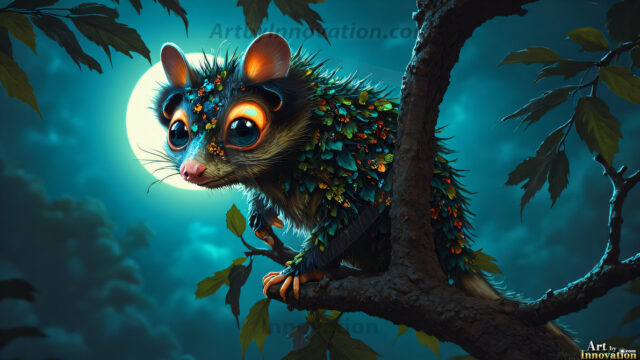 A collection of cute & adorable little-creatures from around the universe. In a photorealistic magical enchanted forest, the surface is covered in vibrant green moss, clusters of bioluminescent mushrooms. With delicate wildflowers blooming in impossible colors — violet, gold, crimson, as adorable little creatures rise from a misty forest floor. A hyper-realistic photo of hybrid creatures, like a adorable baby elephant, no bigger than a human palm. A foxlike creature, with red eyes, fluffy soft fur, and rows of sharp, serrated teeth. A chimera like weird creature, with crazy alien eyes, cyberpunk style. A hyper realistic portrait of a prehensile-tailed opossum, vibrantly colored, illuminated only by moonlight filtering through leaves in the darkness of night.