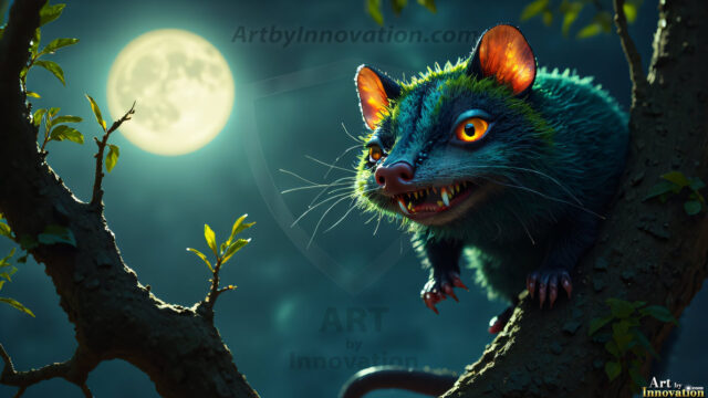 A collection of cute & adorable little-creatures from around the universe. In a photorealistic magical enchanted forest, the surface is covered in vibrant green moss, clusters of bioluminescent mushrooms. With delicate wildflowers blooming in impossible colors — violet, gold, crimson, as adorable little creatures rise from a misty forest floor. A hyper-realistic photo of hybrid creatures, like a adorable baby elephant, no bigger than a human palm. A foxlike creature, with red eyes, fluffy soft fur, and rows of sharp, serrated teeth. A chimera like weird creature, with crazy alien eyes, cyberpunk style. A hyper realistic portrait of a prehensile-tailed opossum, vibrantly colored, illuminated only by moonlight filtering through leaves in the darkness of night.