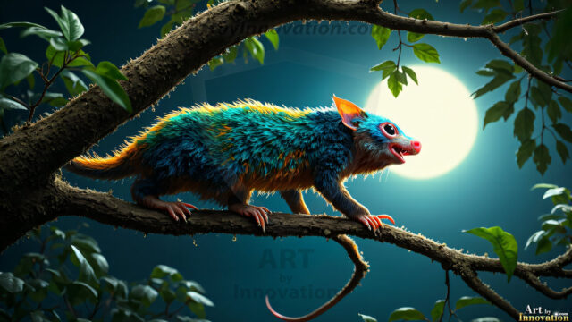 A collection of cute & adorable little-creatures from around the universe. In a photorealistic magical enchanted forest, the surface is covered in vibrant green moss, clusters of bioluminescent mushrooms. With delicate wildflowers blooming in impossible colors — violet, gold, crimson, as adorable little creatures rise from a misty forest floor. A hyper-realistic photo of hybrid creatures, like a adorable baby elephant, no bigger than a human palm. A foxlike creature, with red eyes, fluffy soft fur, and rows of sharp, serrated teeth. A chimera like weird creature, with crazy alien eyes, cyberpunk style. A hyper realistic portrait of a prehensile-tailed opossum, vibrantly colored, illuminated only by moonlight filtering through leaves in the darkness of night.