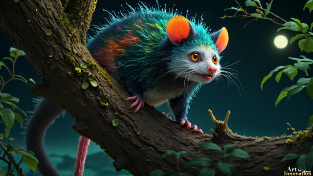 A collection of cute & adorable little-creatures from around the universe. In a photorealistic magical enchanted forest, the surface is covered in vibrant green moss, clusters of bioluminescent mushrooms. With delicate wildflowers blooming in impossible colors — violet, gold, crimson, as adorable little creatures rise from a misty forest floor. A hyper-realistic photo of hybrid creatures, like a adorable baby elephant, no bigger than a human palm. A foxlike creature, with red eyes, fluffy soft fur, and rows of sharp, serrated teeth. A chimera like weird creature, with crazy alien eyes, cyberpunk style. A hyper realistic portrait of a prehensile-tailed opossum, vibrantly colored, illuminated only by moonlight filtering through leaves in the darkness of night.