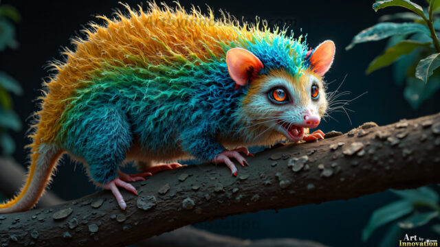 A collection of cute & adorable little-creatures from around the universe. In a photorealistic magical enchanted forest, the surface is covered in vibrant green moss, clusters of bioluminescent mushrooms. With delicate wildflowers blooming in impossible colors — violet, gold, crimson, as adorable little creatures rise from a misty forest floor. A hyper-realistic photo of hybrid creatures, like a adorable baby elephant, no bigger than a human palm. A foxlike creature, with red eyes, fluffy soft fur, and rows of sharp, serrated teeth. A chimera like weird creature, with crazy alien eyes, cyberpunk style. A hyper realistic portrait of a prehensile-tailed opossum, vibrantly colored, illuminated only by moonlight filtering through leaves in the darkness of night.