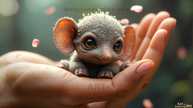 A collection of cute & adorable little-creatures from around the universe. In a photorealistic magical enchanted forest, the surface is covered in vibrant green moss, clusters of bioluminescent mushrooms. With delicate wildflowers blooming in impossible colors — violet, gold, crimson, as adorable little creatures rise from a misty forest floor. A hyper-realistic photo of hybrid creatures, like a adorable baby elephant, no bigger than a human palm. A foxlike creature, with red eyes, fluffy soft fur, and rows of sharp, serrated teeth. A chimera like weird creature, with crazy alien eyes, cyberpunk style. A hyper realistic portrait of a prehensile-tailed opossum, vibrantly colored, illuminated only by moonlight filtering through leaves in the darkness of night.