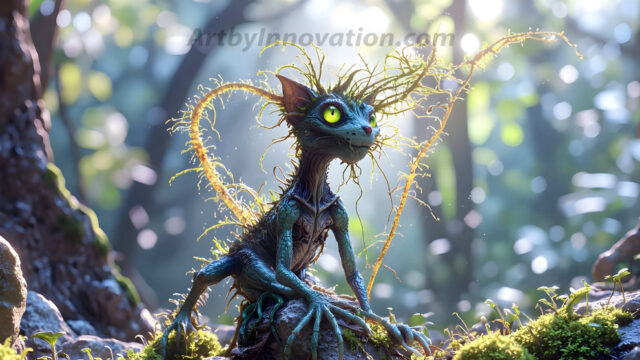 A collection of cute & adorable little-creatures from around the universe. In a photorealistic magical enchanted forest, the surface is covered in vibrant green moss, clusters of bioluminescent mushrooms. With delicate wildflowers blooming in impossible colors — violet, gold, crimson, as adorable little creatures rise from a misty forest floor. A hyper-realistic photo of hybrid creatures, like a adorable baby elephant, no bigger than a human palm. A foxlike creature, with red eyes, fluffy soft fur, and rows of sharp, serrated teeth. A chimera like weird creature, with crazy alien eyes, cyberpunk style. A hyper realistic portrait of a prehensile-tailed opossum, vibrantly colored, illuminated only by moonlight filtering through leaves in the darkness of night.
