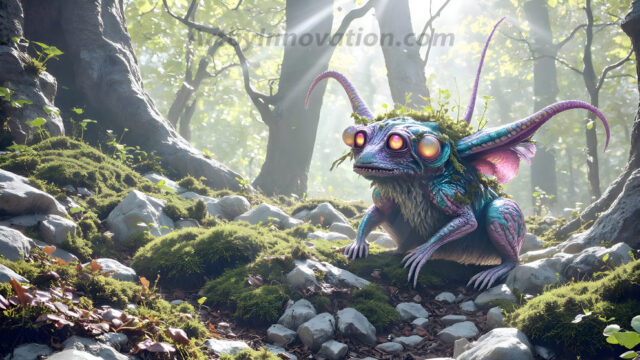 A collection of cute & adorable little-creatures from around the universe. In a photorealistic magical enchanted forest, the surface is covered in vibrant green moss, clusters of bioluminescent mushrooms. With delicate wildflowers blooming in impossible colors — violet, gold, crimson, as adorable little creatures rise from a misty forest floor. A hyper-realistic photo of hybrid creatures, like a adorable baby elephant, no bigger than a human palm. A foxlike creature, with red eyes, fluffy soft fur, and rows of sharp, serrated teeth. A chimera like weird creature, with crazy alien eyes, cyberpunk style. A hyper realistic portrait of a prehensile-tailed opossum, vibrantly colored, illuminated only by moonlight filtering through leaves in the darkness of night.