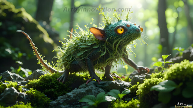 A collection of cute & adorable little-creatures from around the universe. In a photorealistic magical enchanted forest, the surface is covered in vibrant green moss, clusters of bioluminescent mushrooms. With delicate wildflowers blooming in impossible colors — violet, gold, crimson, as adorable little creatures rise from a misty forest floor. A hyper-realistic photo of hybrid creatures, like a adorable baby elephant, no bigger than a human palm. A foxlike creature, with red eyes, fluffy soft fur, and rows of sharp, serrated teeth. A chimera like weird creature, with crazy alien eyes, cyberpunk style. A hyper realistic portrait of a prehensile-tailed opossum, vibrantly colored, illuminated only by moonlight filtering through leaves in the darkness of night.