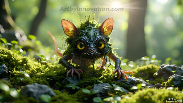 A collection of cute & adorable little-creatures from around the universe. In a photorealistic magical enchanted forest, the surface is covered in vibrant green moss, clusters of bioluminescent mushrooms. With delicate wildflowers blooming in impossible colors — violet, gold, crimson, as adorable little creatures rise from a misty forest floor. A hyper-realistic photo of hybrid creatures, like a adorable baby elephant, no bigger than a human palm. A foxlike creature, with red eyes, fluffy soft fur, and rows of sharp, serrated teeth. A chimera like weird creature, with crazy alien eyes, cyberpunk style. A hyper realistic portrait of a prehensile-tailed opossum, vibrantly colored, illuminated only by moonlight filtering through leaves in the darkness of night.