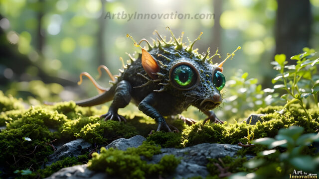 A collection of cute & adorable little-creatures from around the universe. In a photorealistic magical enchanted forest, the surface is covered in vibrant green moss, clusters of bioluminescent mushrooms. With delicate wildflowers blooming in impossible colors — violet, gold, crimson, as adorable little creatures rise from a misty forest floor. A hyper-realistic photo of hybrid creatures, like a adorable baby elephant, no bigger than a human palm. A foxlike creature, with red eyes, fluffy soft fur, and rows of sharp, serrated teeth. A chimera like weird creature, with crazy alien eyes, cyberpunk style. A hyper realistic portrait of a prehensile-tailed opossum, vibrantly colored, illuminated only by moonlight filtering through leaves in the darkness of night.