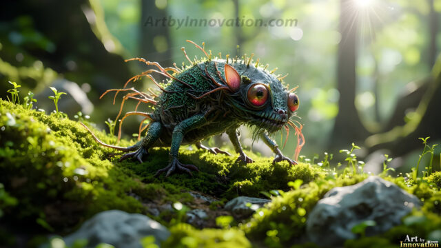 A collection of cute & adorable little-creatures from around the universe. In a photorealistic magical enchanted forest, the surface is covered in vibrant green moss, clusters of bioluminescent mushrooms. With delicate wildflowers blooming in impossible colors — violet, gold, crimson, as adorable little creatures rise from a misty forest floor. A hyper-realistic photo of hybrid creatures, like a adorable baby elephant, no bigger than a human palm. A foxlike creature, with red eyes, fluffy soft fur, and rows of sharp, serrated teeth. A chimera like weird creature, with crazy alien eyes, cyberpunk style. A hyper realistic portrait of a prehensile-tailed opossum, vibrantly colored, illuminated only by moonlight filtering through leaves in the darkness of night.