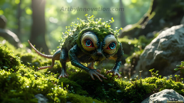 A collection of cute & adorable little-creatures from around the universe. In a photorealistic magical enchanted forest, the surface is covered in vibrant green moss, clusters of bioluminescent mushrooms. With delicate wildflowers blooming in impossible colors — violet, gold, crimson, as adorable little creatures rise from a misty forest floor. A hyper-realistic photo of hybrid creatures, like a adorable baby elephant, no bigger than a human palm. A foxlike creature, with red eyes, fluffy soft fur, and rows of sharp, serrated teeth. A chimera like weird creature, with crazy alien eyes, cyberpunk style. A hyper realistic portrait of a prehensile-tailed opossum, vibrantly colored, illuminated only by moonlight filtering through leaves in the darkness of night.