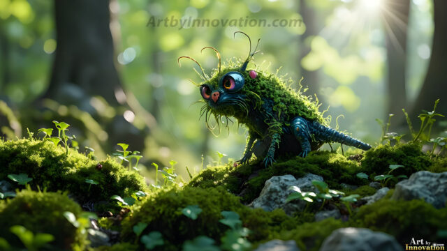 A collection of cute & adorable little-creatures from around the universe. In a photorealistic magical enchanted forest, the surface is covered in vibrant green moss, clusters of bioluminescent mushrooms. With delicate wildflowers blooming in impossible colors — violet, gold, crimson, as adorable little creatures rise from a misty forest floor. A hyper-realistic photo of hybrid creatures, like a adorable baby elephant, no bigger than a human palm. A foxlike creature, with red eyes, fluffy soft fur, and rows of sharp, serrated teeth. A chimera like weird creature, with crazy alien eyes, cyberpunk style. A hyper realistic portrait of a prehensile-tailed opossum, vibrantly colored, illuminated only by moonlight filtering through leaves in the darkness of night.