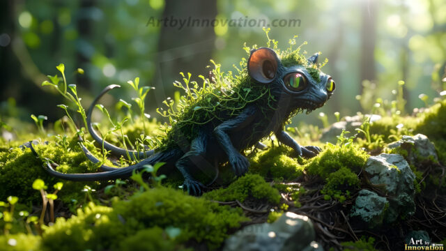 A collection of cute & adorable little-creatures from around the universe. In a photorealistic magical enchanted forest, the surface is covered in vibrant green moss, clusters of bioluminescent mushrooms. With delicate wildflowers blooming in impossible colors — violet, gold, crimson, as adorable little creatures rise from a misty forest floor. A hyper-realistic photo of hybrid creatures, like a adorable baby elephant, no bigger than a human palm. A foxlike creature, with red eyes, fluffy soft fur, and rows of sharp, serrated teeth. A chimera like weird creature, with crazy alien eyes, cyberpunk style. A hyper realistic portrait of a prehensile-tailed opossum, vibrantly colored, illuminated only by moonlight filtering through leaves in the darkness of night.