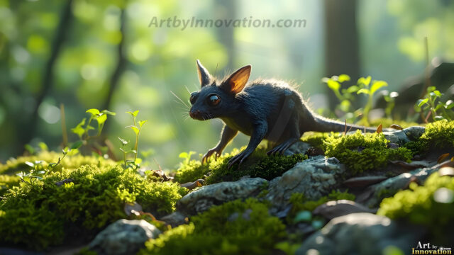 A collection of cute & adorable little-creatures from around the universe. In a photorealistic magical enchanted forest, the surface is covered in vibrant green moss, clusters of bioluminescent mushrooms. With delicate wildflowers blooming in impossible colors — violet, gold, crimson, as adorable little creatures rise from a misty forest floor. A hyper-realistic photo of hybrid creatures, like a adorable baby elephant, no bigger than a human palm. A foxlike creature, with red eyes, fluffy soft fur, and rows of sharp, serrated teeth. A chimera like weird creature, with crazy alien eyes, cyberpunk style. A hyper realistic portrait of a prehensile-tailed opossum, vibrantly colored, illuminated only by moonlight filtering through leaves in the darkness of night.