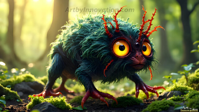 A collection of cute & adorable little-creatures from around the universe. In a photorealistic magical enchanted forest, the surface is covered in vibrant green moss, clusters of bioluminescent mushrooms. With delicate wildflowers blooming in impossible colors — violet, gold, crimson, as adorable little creatures rise from a misty forest floor. A hyper-realistic photo of hybrid creatures, like a adorable baby elephant, no bigger than a human palm. A foxlike creature, with red eyes, fluffy soft fur, and rows of sharp, serrated teeth. A chimera like weird creature, with crazy alien eyes, cyberpunk style. A hyper realistic portrait of a prehensile-tailed opossum, vibrantly colored, illuminated only by moonlight filtering through leaves in the darkness of night.