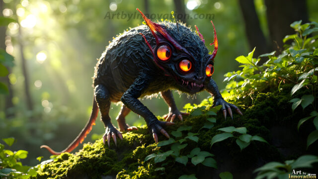 A collection of cute & adorable little-creatures from around the universe. In a photorealistic magical enchanted forest, the surface is covered in vibrant green moss, clusters of bioluminescent mushrooms. With delicate wildflowers blooming in impossible colors — violet, gold, crimson, as adorable little creatures rise from a misty forest floor. A hyper-realistic photo of hybrid creatures, like a adorable baby elephant, no bigger than a human palm. A foxlike creature, with red eyes, fluffy soft fur, and rows of sharp, serrated teeth. A chimera like weird creature, with crazy alien eyes, cyberpunk style. A hyper realistic portrait of a prehensile-tailed opossum, vibrantly colored, illuminated only by moonlight filtering through leaves in the darkness of night.