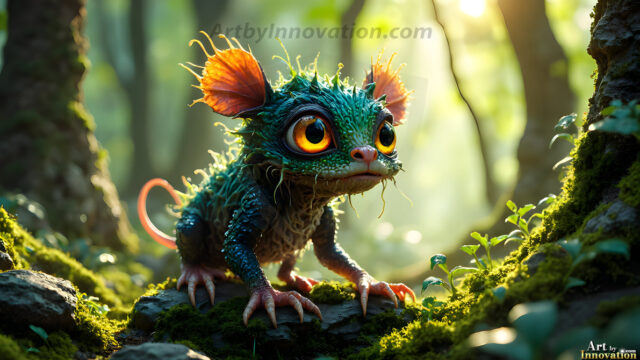 A collection of cute & adorable little-creatures from around the universe. In a photorealistic magical enchanted forest, the surface is covered in vibrant green moss, clusters of bioluminescent mushrooms. With delicate wildflowers blooming in impossible colors — violet, gold, crimson, as adorable little creatures rise from a misty forest floor. A hyper-realistic photo of hybrid creatures, like a adorable baby elephant, no bigger than a human palm. A foxlike creature, with red eyes, fluffy soft fur, and rows of sharp, serrated teeth. A chimera like weird creature, with crazy alien eyes, cyberpunk style. A hyper realistic portrait of a prehensile-tailed opossum, vibrantly colored, illuminated only by moonlight filtering through leaves in the darkness of night.