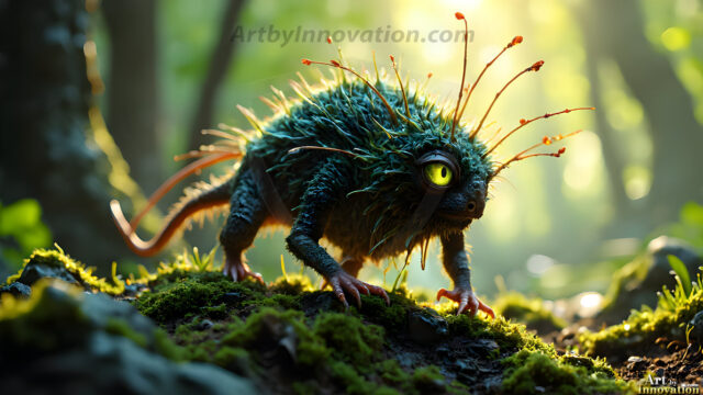 A collection of cute & adorable little-creatures from around the universe. In a photorealistic magical enchanted forest, the surface is covered in vibrant green moss, clusters of bioluminescent mushrooms. With delicate wildflowers blooming in impossible colors — violet, gold, crimson, as adorable little creatures rise from a misty forest floor. A hyper-realistic photo of hybrid creatures, like a adorable baby elephant, no bigger than a human palm. A foxlike creature, with red eyes, fluffy soft fur, and rows of sharp, serrated teeth. A chimera like weird creature, with crazy alien eyes, cyberpunk style. A hyper realistic portrait of a prehensile-tailed opossum, vibrantly colored, illuminated only by moonlight filtering through leaves in the darkness of night.