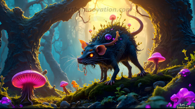 A collection of cute & adorable little-creatures from around the universe. In a photorealistic magical enchanted forest, the surface is covered in vibrant green moss, clusters of bioluminescent mushrooms. With delicate wildflowers blooming in impossible colors — violet, gold, crimson, as adorable little creatures rise from a misty forest floor. A hyper-realistic photo of hybrid creatures, like a adorable baby elephant, no bigger than a human palm. A foxlike creature, with red eyes, fluffy soft fur, and rows of sharp, serrated teeth. A chimera like weird creature, with crazy alien eyes, cyberpunk style. A hyper realistic portrait of a prehensile-tailed opossum, vibrantly colored, illuminated only by moonlight filtering through leaves in the darkness of night.