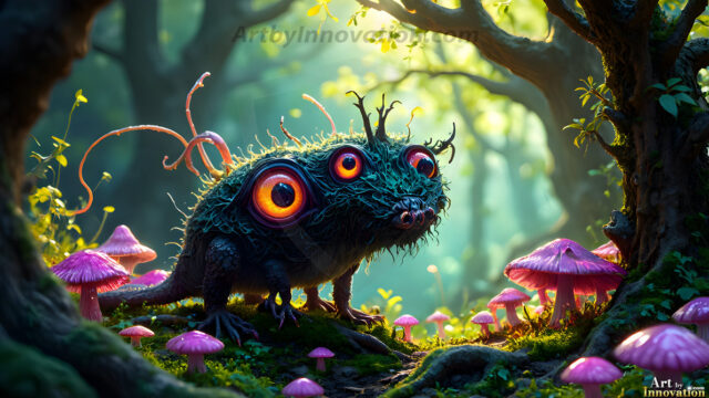 A collection of cute & adorable little-creatures from around the universe. In a photorealistic magical enchanted forest, the surface is covered in vibrant green moss, clusters of bioluminescent mushrooms. With delicate wildflowers blooming in impossible colors — violet, gold, crimson, as adorable little creatures rise from a misty forest floor. A hyper-realistic photo of hybrid creatures, like a adorable baby elephant, no bigger than a human palm. A foxlike creature, with red eyes, fluffy soft fur, and rows of sharp, serrated teeth. A chimera like weird creature, with crazy alien eyes, cyberpunk style. A hyper realistic portrait of a prehensile-tailed opossum, vibrantly colored, illuminated only by moonlight filtering through leaves in the darkness of night.
