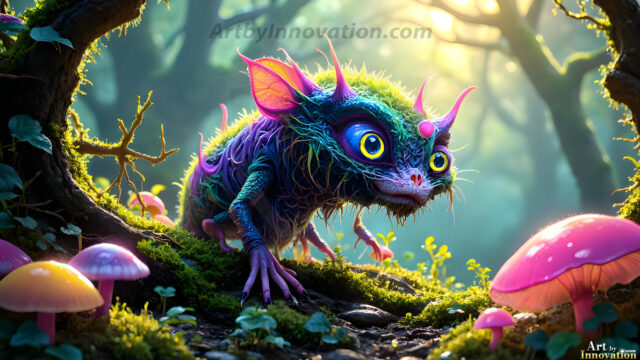 A collection of cute & adorable little-creatures from around the universe. In a photorealistic magical enchanted forest, the surface is covered in vibrant green moss, clusters of bioluminescent mushrooms. With delicate wildflowers blooming in impossible colors — violet, gold, crimson, as adorable little creatures rise from a misty forest floor. A hyper-realistic photo of hybrid creatures, like a adorable baby elephant, no bigger than a human palm. A foxlike creature, with red eyes, fluffy soft fur, and rows of sharp, serrated teeth. A chimera like weird creature, with crazy alien eyes, cyberpunk style. A hyper realistic portrait of a prehensile-tailed opossum, vibrantly colored, illuminated only by moonlight filtering through leaves in the darkness of night.