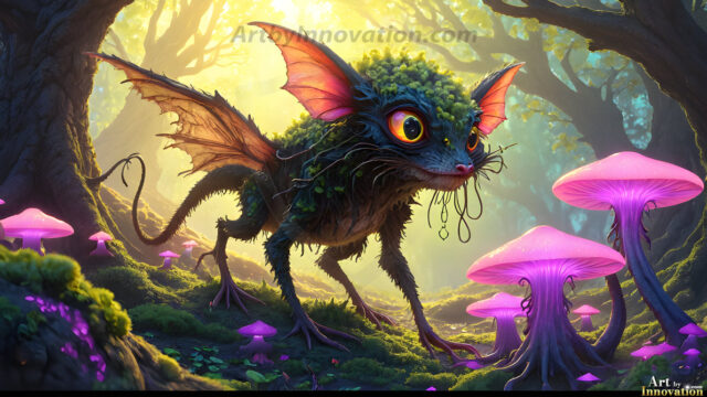 A collection of cute & adorable little-creatures from around the universe. In a photorealistic magical enchanted forest, the surface is covered in vibrant green moss, clusters of bioluminescent mushrooms. With delicate wildflowers blooming in impossible colors — violet, gold, crimson, as adorable little creatures rise from a misty forest floor. A hyper-realistic photo of hybrid creatures, like a adorable baby elephant, no bigger than a human palm. A foxlike creature, with red eyes, fluffy soft fur, and rows of sharp, serrated teeth. A chimera like weird creature, with crazy alien eyes, cyberpunk style. A hyper realistic portrait of a prehensile-tailed opossum, vibrantly colored, illuminated only by moonlight filtering through leaves in the darkness of night.