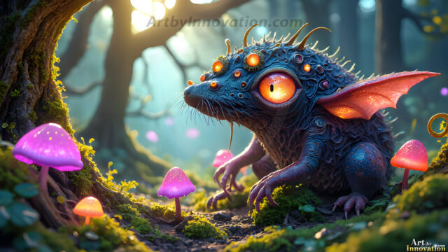 A collection of cute & adorable little-creatures from around the universe. In a photorealistic magical enchanted forest, the surface is covered in vibrant green moss, clusters of bioluminescent mushrooms. With delicate wildflowers blooming in impossible colors — violet, gold, crimson, as adorable little creatures rise from a misty forest floor. A hyper-realistic photo of hybrid creatures, like a adorable baby elephant, no bigger than a human palm. A foxlike creature, with red eyes, fluffy soft fur, and rows of sharp, serrated teeth. A chimera like weird creature, with crazy alien eyes, cyberpunk style. A hyper realistic portrait of a prehensile-tailed opossum, vibrantly colored, illuminated only by moonlight filtering through leaves in the darkness of night.