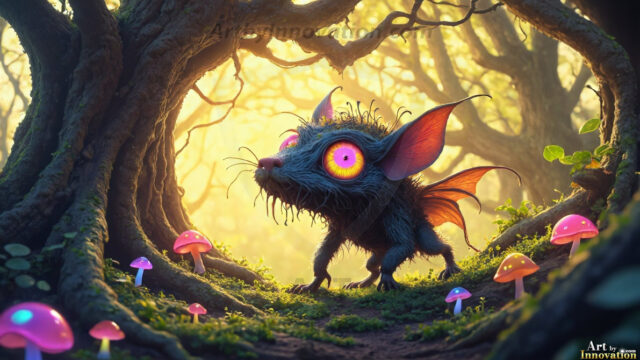 A collection of cute & adorable little-creatures from around the universe. In a photorealistic magical enchanted forest, the surface is covered in vibrant green moss, clusters of bioluminescent mushrooms. With delicate wildflowers blooming in impossible colors — violet, gold, crimson, as adorable little creatures rise from a misty forest floor. A hyper-realistic photo of hybrid creatures, like a adorable baby elephant, no bigger than a human palm. A foxlike creature, with red eyes, fluffy soft fur, and rows of sharp, serrated teeth. A chimera like weird creature, with crazy alien eyes, cyberpunk style. A hyper realistic portrait of a prehensile-tailed opossum, vibrantly colored, illuminated only by moonlight filtering through leaves in the darkness of night.