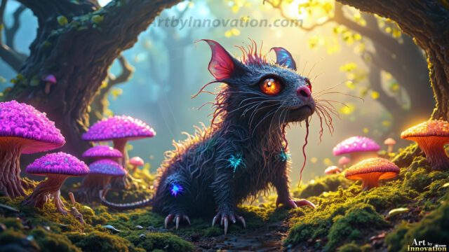 A collection of cute & adorable little-creatures from around the universe. In a photorealistic magical enchanted forest, the surface is covered in vibrant green moss, clusters of bioluminescent mushrooms. With delicate wildflowers blooming in impossible colors — violet, gold, crimson, as adorable little creatures rise from a misty forest floor. A hyper-realistic photo of hybrid creatures, like a adorable baby elephant, no bigger than a human palm. A foxlike creature, with red eyes, fluffy soft fur, and rows of sharp, serrated teeth. A chimera like weird creature, with crazy alien eyes, cyberpunk style. A hyper realistic portrait of a prehensile-tailed opossum, vibrantly colored, illuminated only by moonlight filtering through leaves in the darkness of night.