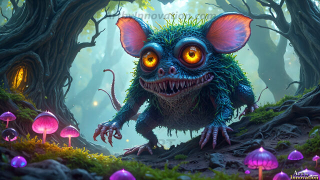A collection of cute & adorable little-creatures from around the universe. In a photorealistic magical enchanted forest, the surface is covered in vibrant green moss, clusters of bioluminescent mushrooms. With delicate wildflowers blooming in impossible colors — violet, gold, crimson, as adorable little creatures rise from a misty forest floor. A hyper-realistic photo of hybrid creatures, like a adorable baby elephant, no bigger than a human palm. A foxlike creature, with red eyes, fluffy soft fur, and rows of sharp, serrated teeth. A chimera like weird creature, with crazy alien eyes, cyberpunk style. A hyper realistic portrait of a prehensile-tailed opossum, vibrantly colored, illuminated only by moonlight filtering through leaves in the darkness of night.