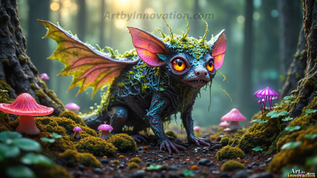 A collection of cute & adorable little-creatures from around the universe. In a photorealistic magical enchanted forest, the surface is covered in vibrant green moss, clusters of bioluminescent mushrooms. With delicate wildflowers blooming in impossible colors — violet, gold, crimson, as adorable little creatures rise from a misty forest floor. A hyper-realistic photo of hybrid creatures, like a adorable baby elephant, no bigger than a human palm. A foxlike creature, with red eyes, fluffy soft fur, and rows of sharp, serrated teeth. A chimera like weird creature, with crazy alien eyes, cyberpunk style. A hyper realistic portrait of a prehensile-tailed opossum, vibrantly colored, illuminated only by moonlight filtering through leaves in the darkness of night.