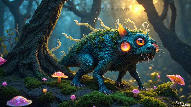 A collection of cute & adorable little-creatures from around the universe. In a photorealistic magical enchanted forest, the surface is covered in vibrant green moss, clusters of bioluminescent mushrooms. With delicate wildflowers blooming in impossible colors — violet, gold, crimson, as adorable little creatures rise from a misty forest floor. A hyper-realistic photo of hybrid creatures, like a adorable baby elephant, no bigger than a human palm. A foxlike creature, with red eyes, fluffy soft fur, and rows of sharp, serrated teeth. A chimera like weird creature, with crazy alien eyes, cyberpunk style. A hyper realistic portrait of a prehensile-tailed opossum, vibrantly colored, illuminated only by moonlight filtering through leaves in the darkness of night.