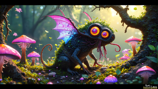 A collection of cute & adorable little-creatures from around the universe. In a photorealistic magical enchanted forest, the surface is covered in vibrant green moss, clusters of bioluminescent mushrooms. With delicate wildflowers blooming in impossible colors — violet, gold, crimson, as adorable little creatures rise from a misty forest floor. A hyper-realistic photo of hybrid creatures, like a adorable baby elephant, no bigger than a human palm. A foxlike creature, with red eyes, fluffy soft fur, and rows of sharp, serrated teeth. A chimera like weird creature, with crazy alien eyes, cyberpunk style. A hyper realistic portrait of a prehensile-tailed opossum, vibrantly colored, illuminated only by moonlight filtering through leaves in the darkness of night.