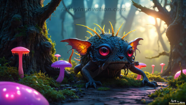 A collection of cute & adorable little-creatures from around the universe. In a photorealistic magical enchanted forest, the surface is covered in vibrant green moss, clusters of bioluminescent mushrooms. With delicate wildflowers blooming in impossible colors — violet, gold, crimson, as adorable little creatures rise from a misty forest floor. A hyper-realistic photo of hybrid creatures, like a adorable baby elephant, no bigger than a human palm. A foxlike creature, with red eyes, fluffy soft fur, and rows of sharp, serrated teeth. A chimera like weird creature, with crazy alien eyes, cyberpunk style. A hyper realistic portrait of a prehensile-tailed opossum, vibrantly colored, illuminated only by moonlight filtering through leaves in the darkness of night.
