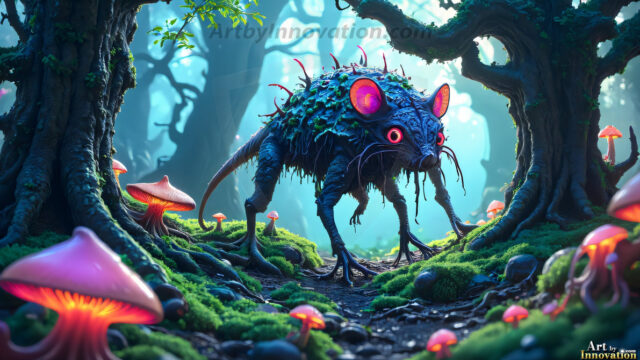 A collection of cute & adorable little-creatures from around the universe. In a photorealistic magical enchanted forest, the surface is covered in vibrant green moss, clusters of bioluminescent mushrooms. With delicate wildflowers blooming in impossible colors — violet, gold, crimson, as adorable little creatures rise from a misty forest floor. A hyper-realistic photo of hybrid creatures, like a adorable baby elephant, no bigger than a human palm. A foxlike creature, with red eyes, fluffy soft fur, and rows of sharp, serrated teeth. A chimera like weird creature, with crazy alien eyes, cyberpunk style. A hyper realistic portrait of a prehensile-tailed opossum, vibrantly colored, illuminated only by moonlight filtering through leaves in the darkness of night.