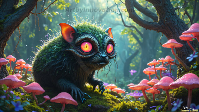 A collection of cute & adorable little-creatures from around the universe. In a photorealistic magical enchanted forest, the surface is covered in vibrant green moss, clusters of bioluminescent mushrooms. With delicate wildflowers blooming in impossible colors — violet, gold, crimson, as adorable little creatures rise from a misty forest floor. A hyper-realistic photo of hybrid creatures, like a adorable baby elephant, no bigger than a human palm. A foxlike creature, with red eyes, fluffy soft fur, and rows of sharp, serrated teeth. A chimera like weird creature, with crazy alien eyes, cyberpunk style. A hyper realistic portrait of a prehensile-tailed opossum, vibrantly colored, illuminated only by moonlight filtering through leaves in the darkness of night.