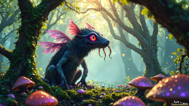 A collection of cute & adorable little-creatures from around the universe. In a photorealistic magical enchanted forest, the surface is covered in vibrant green moss, clusters of bioluminescent mushrooms. With delicate wildflowers blooming in impossible colors — violet, gold, crimson, as adorable little creatures rise from a misty forest floor. A hyper-realistic photo of hybrid creatures, like a adorable baby elephant, no bigger than a human palm. A foxlike creature, with red eyes, fluffy soft fur, and rows of sharp, serrated teeth. A chimera like weird creature, with crazy alien eyes, cyberpunk style. A hyper realistic portrait of a prehensile-tailed opossum, vibrantly colored, illuminated only by moonlight filtering through leaves in the darkness of night.
