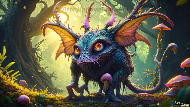 A collection of cute & adorable little-creatures from around the universe. In a photorealistic magical enchanted forest, the surface is covered in vibrant green moss, clusters of bioluminescent mushrooms. With delicate wildflowers blooming in impossible colors — violet, gold, crimson, as adorable little creatures rise from a misty forest floor. A hyper-realistic photo of hybrid creatures, like a adorable baby elephant, no bigger than a human palm. A foxlike creature, with red eyes, fluffy soft fur, and rows of sharp, serrated teeth. A chimera like weird creature, with crazy alien eyes, cyberpunk style. A hyper realistic portrait of a prehensile-tailed opossum, vibrantly colored, illuminated only by moonlight filtering through leaves in the darkness of night.