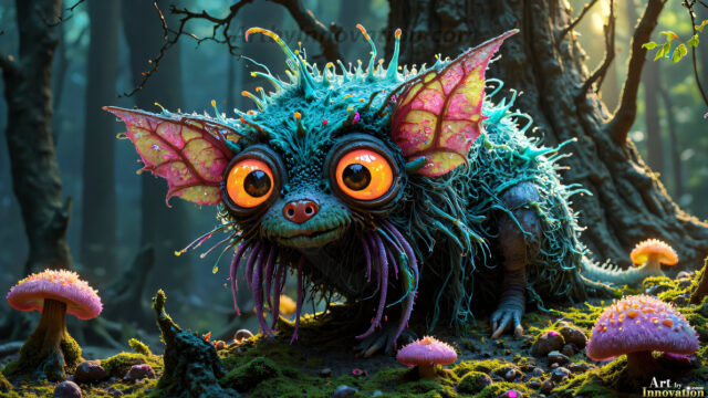 A collection of cute & adorable little-creatures from around the universe. In a photorealistic magical enchanted forest, the surface is covered in vibrant green moss, clusters of bioluminescent mushrooms. With delicate wildflowers blooming in impossible colors — violet, gold, crimson, as adorable little creatures rise from a misty forest floor. A hyper-realistic photo of hybrid creatures, like a adorable baby elephant, no bigger than a human palm. A foxlike creature, with red eyes, fluffy soft fur, and rows of sharp, serrated teeth. A chimera like weird creature, with crazy alien eyes, cyberpunk style. A hyper realistic portrait of a prehensile-tailed opossum, vibrantly colored, illuminated only by moonlight filtering through leaves in the darkness of night.