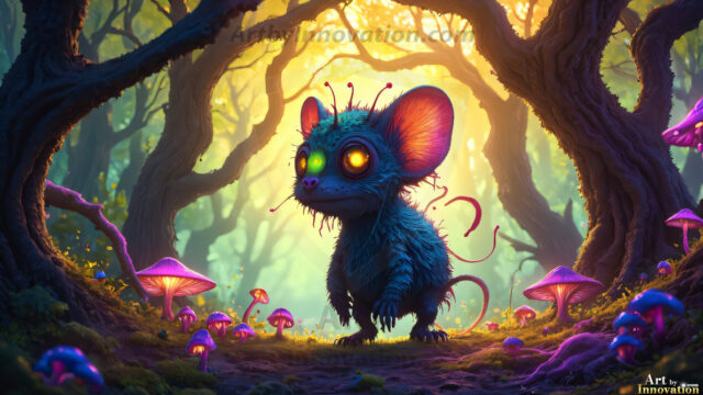 A collection of cute & adorable little-creatures from around the universe. In a photorealistic magical enchanted forest, the surface is covered in vibrant green moss, clusters of bioluminescent mushrooms. With delicate wildflowers blooming in impossible colors — violet, gold, crimson, as adorable little creatures rise from a misty forest floor. A hyper-realistic photo of hybrid creatures, like a adorable baby elephant, no bigger than a human palm. A foxlike creature, with red eyes, fluffy soft fur, and rows of sharp, serrated teeth. A chimera like weird creature, with crazy alien eyes, cyberpunk style. A hyper realistic portrait of a prehensile-tailed opossum, vibrantly colored, illuminated only by moonlight filtering through leaves in the darkness of night.