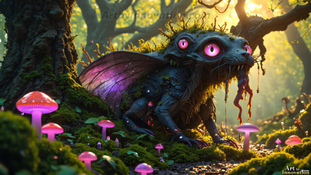 A collection of cute & adorable little-creatures from around the universe. In a photorealistic magical enchanted forest, the surface is covered in vibrant green moss, clusters of bioluminescent mushrooms. With delicate wildflowers blooming in impossible colors — violet, gold, crimson, as adorable little creatures rise from a misty forest floor. A hyper-realistic photo of hybrid creatures, like a adorable baby elephant, no bigger than a human palm. A foxlike creature, with red eyes, fluffy soft fur, and rows of sharp, serrated teeth. A chimera like weird creature, with crazy alien eyes, cyberpunk style. A hyper realistic portrait of a prehensile-tailed opossum, vibrantly colored, illuminated only by moonlight filtering through leaves in the darkness of night.