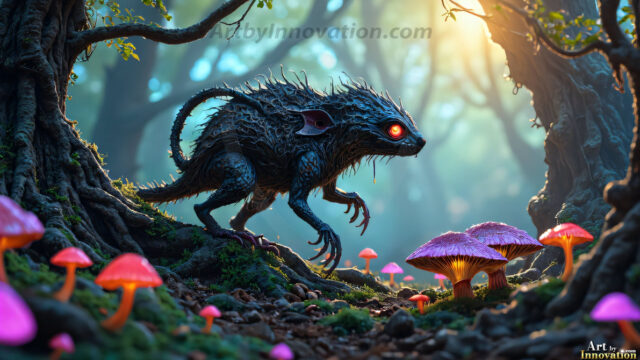 A collection of cute & adorable little-creatures from around the universe. In a photorealistic magical enchanted forest, the surface is covered in vibrant green moss, clusters of bioluminescent mushrooms. With delicate wildflowers blooming in impossible colors — violet, gold, crimson, as adorable little creatures rise from a misty forest floor. A hyper-realistic photo of hybrid creatures, like a adorable baby elephant, no bigger than a human palm. A foxlike creature, with red eyes, fluffy soft fur, and rows of sharp, serrated teeth. A chimera like weird creature, with crazy alien eyes, cyberpunk style. A hyper realistic portrait of a prehensile-tailed opossum, vibrantly colored, illuminated only by moonlight filtering through leaves in the darkness of night.