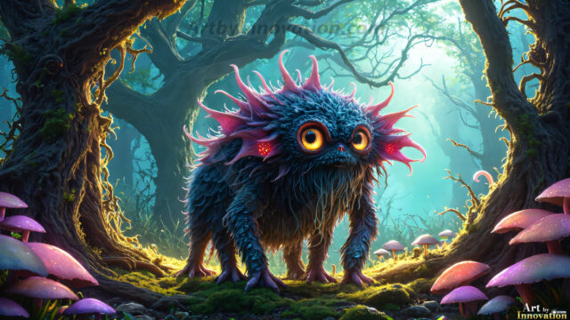 A collection of cute & adorable little-creatures from around the universe. In a photorealistic magical enchanted forest, the surface is covered in vibrant green moss, clusters of bioluminescent mushrooms. With delicate wildflowers blooming in impossible colors — violet, gold, crimson, as adorable little creatures rise from a misty forest floor. A hyper-realistic photo of hybrid creatures, like a adorable baby elephant, no bigger than a human palm. A foxlike creature, with red eyes, fluffy soft fur, and rows of sharp, serrated teeth. A chimera like weird creature, with crazy alien eyes, cyberpunk style. A hyper realistic portrait of a prehensile-tailed opossum, vibrantly colored, illuminated only by moonlight filtering through leaves in the darkness of night.