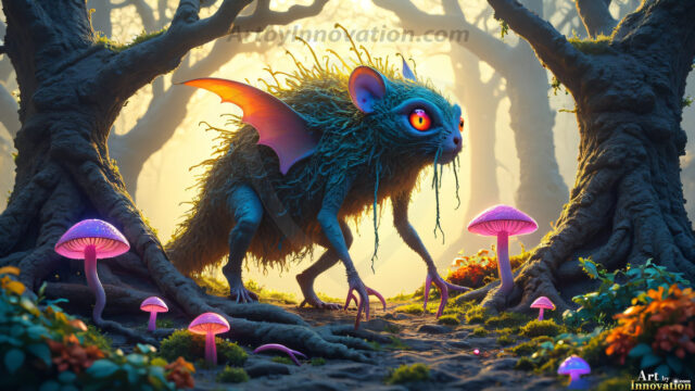 A collection of cute & adorable little-creatures from around the universe. In a photorealistic magical enchanted forest, the surface is covered in vibrant green moss, clusters of bioluminescent mushrooms. With delicate wildflowers blooming in impossible colors — violet, gold, crimson, as adorable little creatures rise from a misty forest floor. A hyper-realistic photo of hybrid creatures, like a adorable baby elephant, no bigger than a human palm. A foxlike creature, with red eyes, fluffy soft fur, and rows of sharp, serrated teeth. A chimera like weird creature, with crazy alien eyes, cyberpunk style. A hyper realistic portrait of a prehensile-tailed opossum, vibrantly colored, illuminated only by moonlight filtering through leaves in the darkness of night.