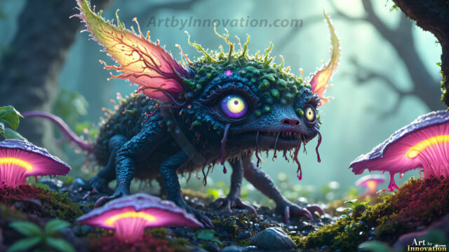 A collection of cute & adorable little-creatures from around the universe. In a photorealistic magical enchanted forest, the surface is covered in vibrant green moss, clusters of bioluminescent mushrooms. With delicate wildflowers blooming in impossible colors — violet, gold, crimson, as adorable little creatures rise from a misty forest floor. A hyper-realistic photo of hybrid creatures, like a adorable baby elephant, no bigger than a human palm. A foxlike creature, with red eyes, fluffy soft fur, and rows of sharp, serrated teeth. A chimera like weird creature, with crazy alien eyes, cyberpunk style. A hyper realistic portrait of a prehensile-tailed opossum, vibrantly colored, illuminated only by moonlight filtering through leaves in the darkness of night.