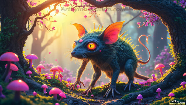 A collection of cute & adorable little-creatures from around the universe. In a photorealistic magical enchanted forest, the surface is covered in vibrant green moss, clusters of bioluminescent mushrooms. With delicate wildflowers blooming in impossible colors — violet, gold, crimson, as adorable little creatures rise from a misty forest floor. A hyper-realistic photo of hybrid creatures, like a adorable baby elephant, no bigger than a human palm. A foxlike creature, with red eyes, fluffy soft fur, and rows of sharp, serrated teeth. A chimera like weird creature, with crazy alien eyes, cyberpunk style. A hyper realistic portrait of a prehensile-tailed opossum, vibrantly colored, illuminated only by moonlight filtering through leaves in the darkness of night.